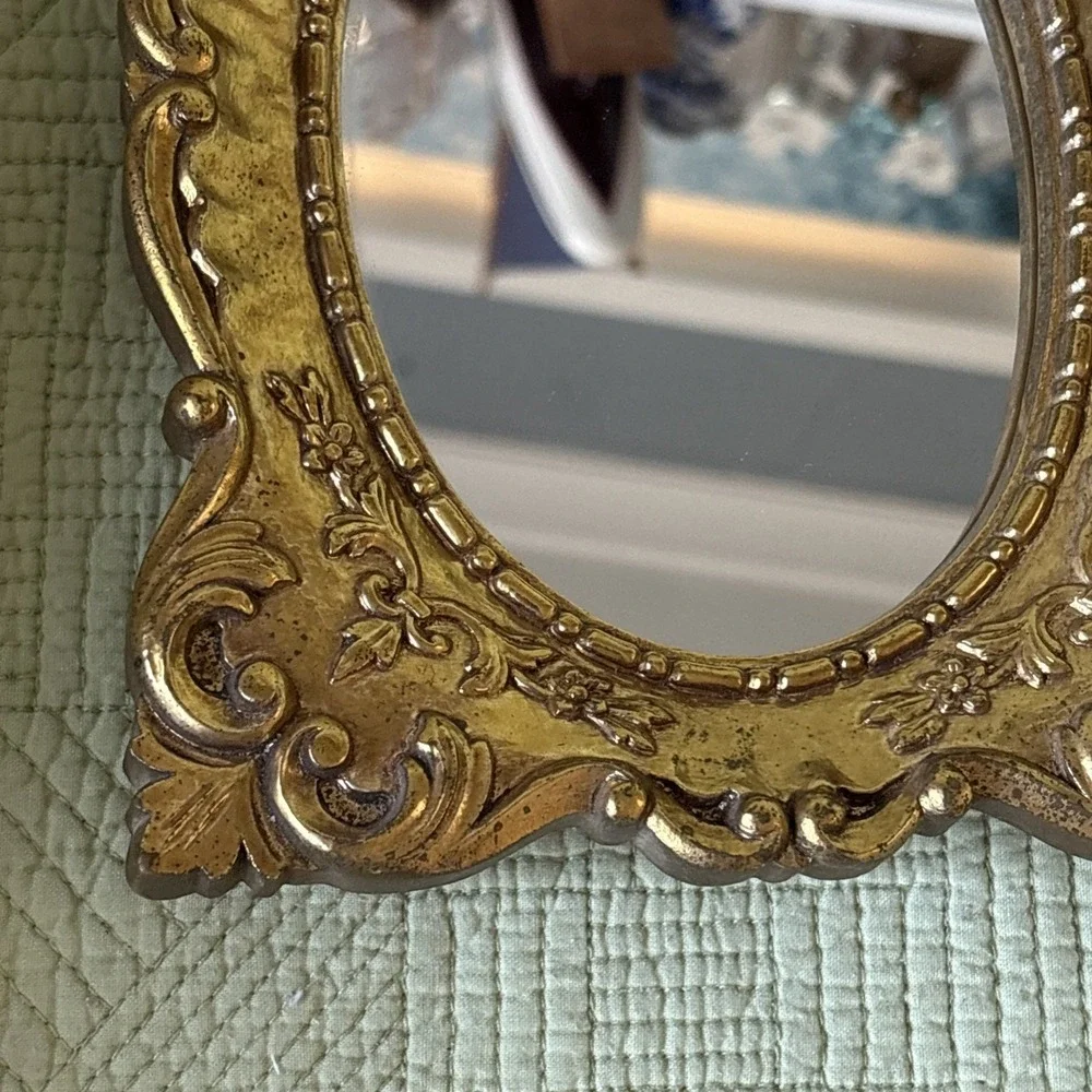 Vintage Ornate Gold Wood Framed Oval Mirror Baroque Rococo 9